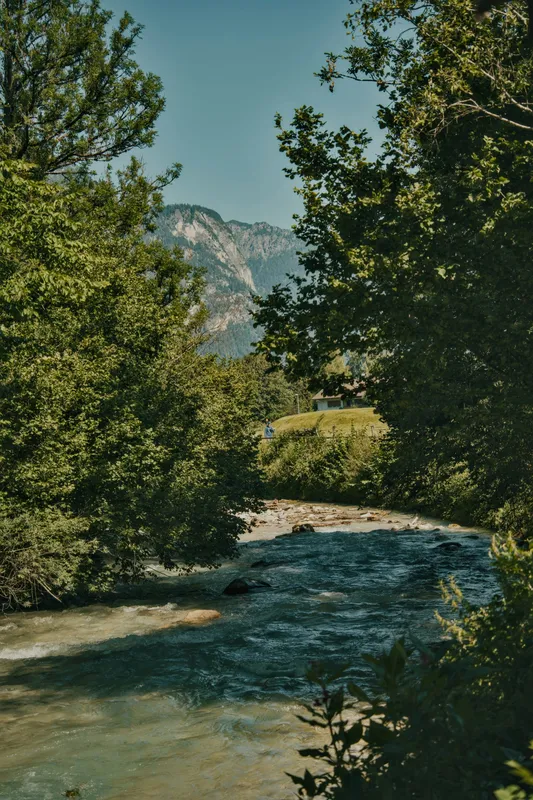 Alpine River Green Valley Nature wallpaper