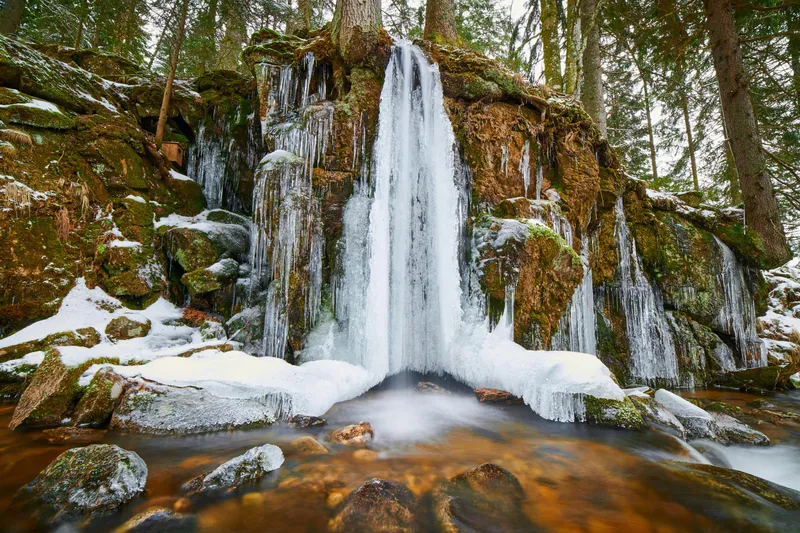 Frozen Waterfall Black Forest Nature wallpaper