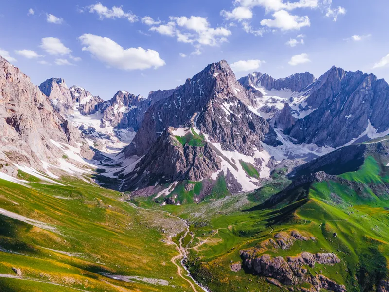 Green Valleys Snowy Peaks Nature wallpaper