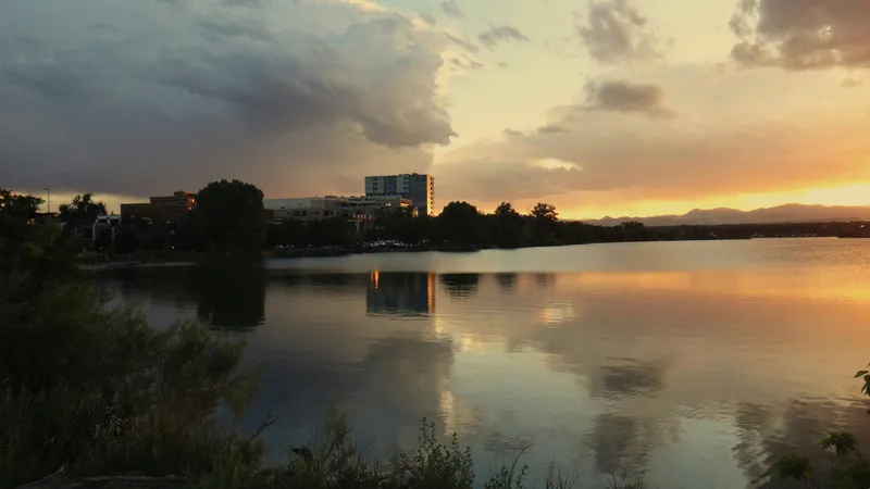Lake Sunset City Reflection Nature wallpaper